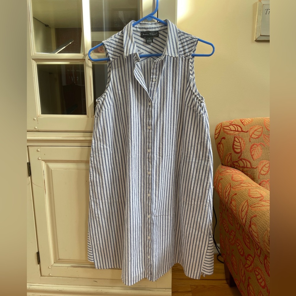 Jessica Howard Button Up Dress-Blue/White Stripe-Size 6
